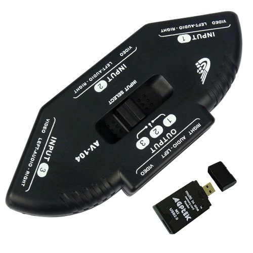 3-Way Audio Video AV RCA Switch Selector Box Splitter w/ AGPtek USB 2.0 All in one card reader