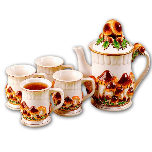 Ceramic Mushroom Table Top Tea Drinkware Set of 5pc Set Ceramic Mushroom Table Top Tea Drinkware Set of 5pc Set