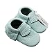 Mejale Baby Soft Soled Leather Moccasin Tassel Slip on Infant Toddler Shoes Pre-Walker(Sky Blue,3-6 Months)