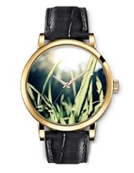 SPRAWL Aanalog Fashion Series Gold Ladies Watches of Genuine Black Leather Strap,Unique Wrist Watch for Women Girls Designed with green grass