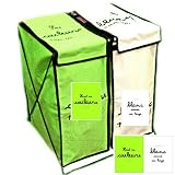 Générique - Panier à linge pliable duo - Double bac 47.2L - 94.4L Vert et Blanc