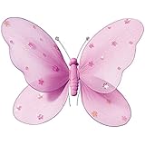 Hanging Butterfly 9" Medium Pink Nylon Butterflies with Sequins and Glitter for Baby Nursery Bedroom, Girls Room Ceiling Wall D&eacute;cor, Wedding Birthday Party, Baby Bridal Shower Butterfly Decoration