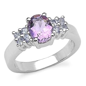 1.45 Carat Genuine Amethyst and Tanzanite Sterling Silver Ring by JewelzDirect