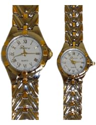 Geneva Platinum Collection His & Hers Matching Watch Set Silver/Gold Bracelet White Face with Gold Accents