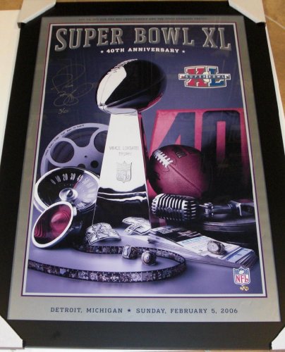 Jerome Bettis Autographed Super Bowl XL Poster - Custom Framed - Pittsburgh Steelers