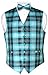 Men's Plaid Design Dress Vest & BOWTie Black Turquoise White BOW Tie Set