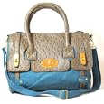 Aqua Blue & Grey Ostrich effect Shoulder Bag with Acrossbody Strap'
