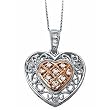 Two Tone Rose Heart Diamond Pendant Necklace