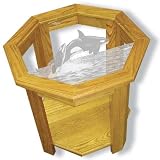 Oak Glass Top End Table With Orca Whale Etched Glass - Orca Whale End Table Furniture - Unique Orca Whale Gift Ideas - Fully Assembled - 22" x 22" x 20" high