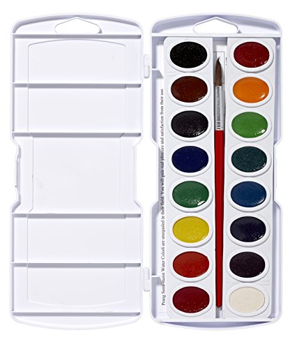 Prang Oval Pan Watercolor Set, 16 Classic Colors with No. 9 Brush (16000)
