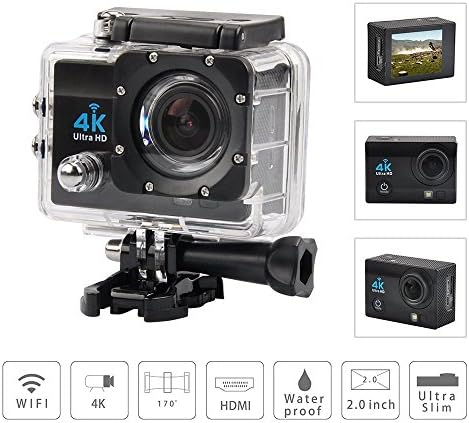 4K Action Camera 30M Waterproof Ultra HD 1080P/60fps WiFi Camera 2.0 LCD 170 Degree Helmet Cam Mini Cameras 4k Camcorders--Black