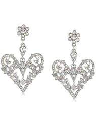 Betsey Johnson "Stone & Pearl" Crystal Heart Drop Earrings