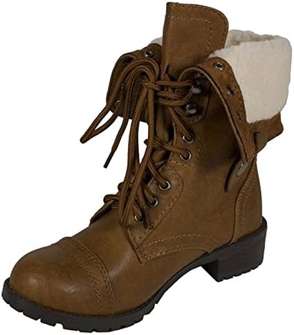 Soda Women's Oralee Military Boot,7 B(M) US,Tan Fuzzy Lining