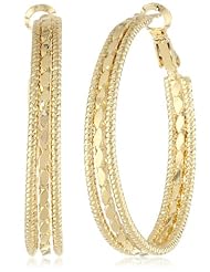 Gold Plated Diamond-Cut Round Hoop Earrings, (1.42" Diameter)