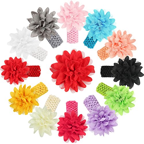 Qandsweet Baby Girl s Headbands Huge Chiffon Flower 5-inch (12 Pack)