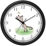 Siamese Cat Chasing Butterfly Cat - JP - Wall Clock by WatchBuddy Timepieces (Hunter Green Frame)