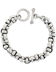 Sterling Silver Interlaced Circles Link Bracelet Toggle Clasp Handmade 7/16 inch wide, sizes 8, 8.5 & 9 inch
