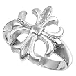 Sterling Silver Ring - 3mm Band Width - 17mm Face Height - Satin, Rhodium Plated finish - Sizes: 5-9