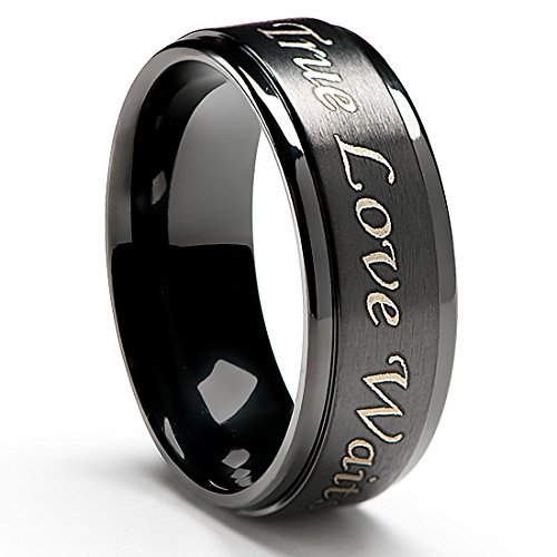 True Love Waits Purity Ring in Titanium Black Plated (8mm wide) - Men's & Women's Sizes