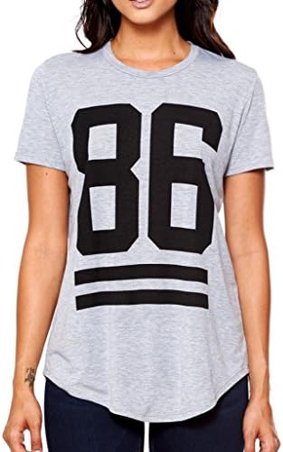 Encan Women's Black Casual Loose Baseball Jersey T-Shirt Number 86