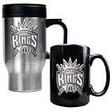 NBA Sacramento Kings Stainless Steel Travel Mug & Black Ceramic Mug Set - Primary Logo
