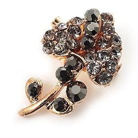 Tiny Black Crystal Calla Lily Pin Brooch (Gold Tone)