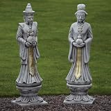 Large Garden Statues - Oriental Man & Woman Stone Sculptures