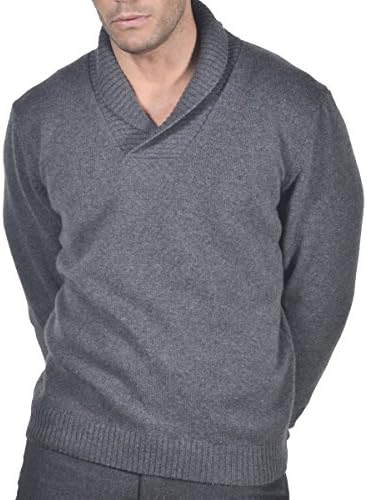 100% CASHMERE SHAWL COLLAR SWEATER. MADE IN ITALY. M30-CHAULKBOARD GREY-L