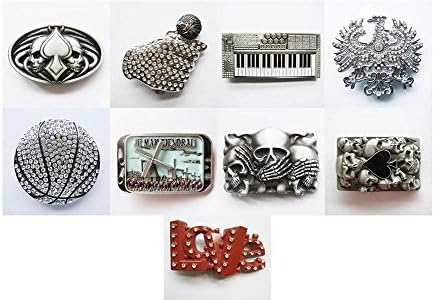 9 Pcs Shown As Picture Windmill Tulip Bling Bling Skulls Skulls Ace Rhinestones Piano Glove Forever Twin Skull Charming Love Belt Buckle