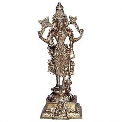 Lord Vishnu Brass Statue Antique Figurines 8.5 x 3.25 x 3 inches (vishnub002)