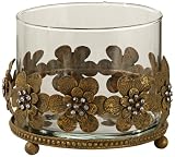 Glass and Rust Metal Flowers Pillar Candle Holder