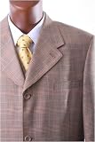 Men's Superior 150's Single Breasted 3 Button Gold Plaid Vested Dress Suit with Wide Leg Pants
