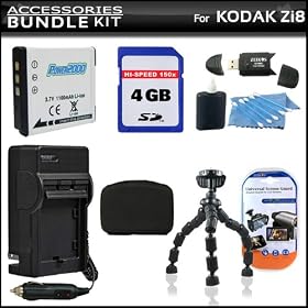 Exclusive Accessory Kit For The Kodak Zi8 Pocket Video Camera & Kodak PLAYSPORT Package Includes 4GB Memory + Kodak Klic-7004 Replaacement battery (1100MAH) + 1 Hour Charger + Slim Hard Case + Gripster Tripod + LCD Screen Protectors + More