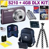 Nikon Coolpix S210 8MP Digital Camera (Plum) + 4GB Deluxe Accessory Kit