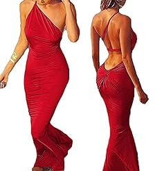 Polyester Spring Summer Backless One Shoulder Bodycon Dress/Maxi Dress 