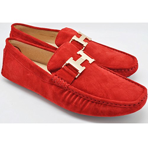 Fulinken Men's Moccasin Slip on Gold Buckle Leather Loafers Causal Mens Shoes Business Shoes