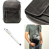 VanGoddy Premium Black Leather Messenger Bag for Samsung Galaxy Tab 8.9 Inch & 10.1 Inch Tablet Device + Vangoddy 3-In-1 Stylus (Stylus Laser Pointer & LED Flashlight)**Batteries Included**