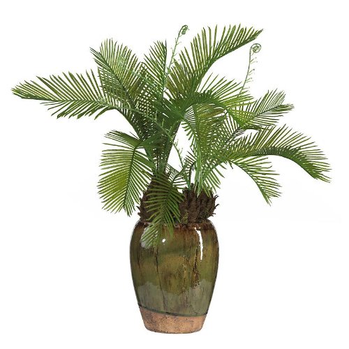 24″ Cycas Silk Plant w/ Glazed Vase