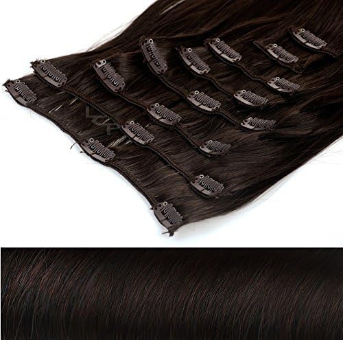 Clip In Hair Extensions 20 inch 50 cm hair length - 8 braids set - Color #4 brown - 100% kanekalon by LCP Hairproducts