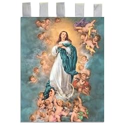 Church Banner - Immaculate Conception - Cotton Canvas with Archival Inks and UV Coating - Border Rings for Rod Hanging. Print Size 24"x36"