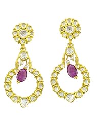 Antique Look Diamond Pave Ruby Dangle 22kt Yellow Gold Earrings Jewelry