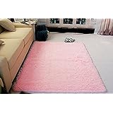Generic Super Soft Modern Shag Area Rugs Living Room Carpet Bedroom Rug for Children Play Solid Home Decorator Floor Rug and Carpets 4- Feet By 5- Feet (Pink)