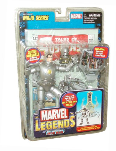 Marvel Legends Year 2006 Mojo Series 7 Inch Tall Super Poseable Action Figure – First Appearance Silver Iron Man with 36 Points of Articulation, Removable Mask, Diorama and 32 Page Exclusive Comic Book Plus Bonus of “Back Mechanical Tentacle” of Mojo