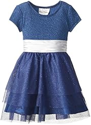 Girls Glittering Tiered Polyester/Silk/Shantung/Spandex/Tulle/Knit Cap Sleeves  Dress