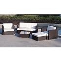 Outdoor Lounge PolyRattan Sitzgruppe "Alicante" (Sessel, Sofa, Beistelltisch, Hocker, Polsterauflagen) 5tlg. Braun
