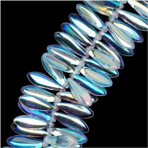 Czech Pressed Glass 5 x 16mm Dagger Beads - Crystal AB (25)