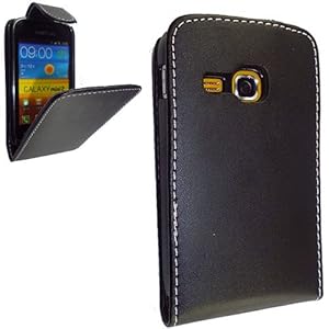 FOR SAMSUNG GALAXY MINI II 2 S6500 STYLISH AND SMOOTH VARIOUS DESIGNS LEATHER FLIP CASE COVER POUCH (BLACK FLIP)