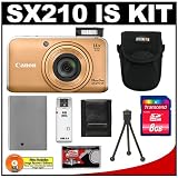 Canon PowerShot SX210 IS 14 MP Digital Camera with 14x optical Zoom (Gold) with 8GB Card + Battery + Case + Accessory Kit