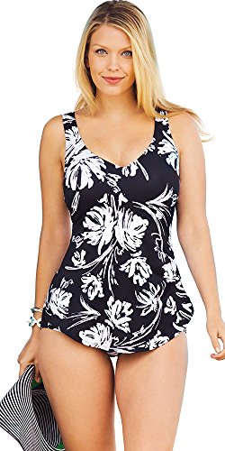 Beach Belle Women's Plus Size Splash Sarong Front Swimsuit