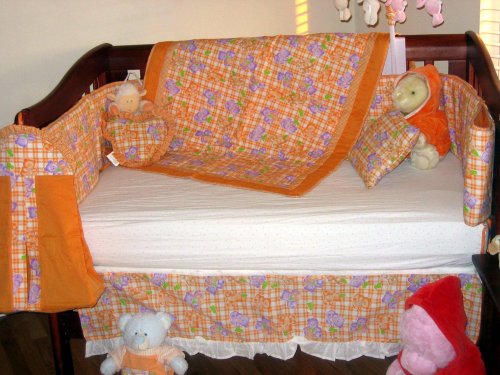 Orange Big Teddy 9 piece crib bedding set